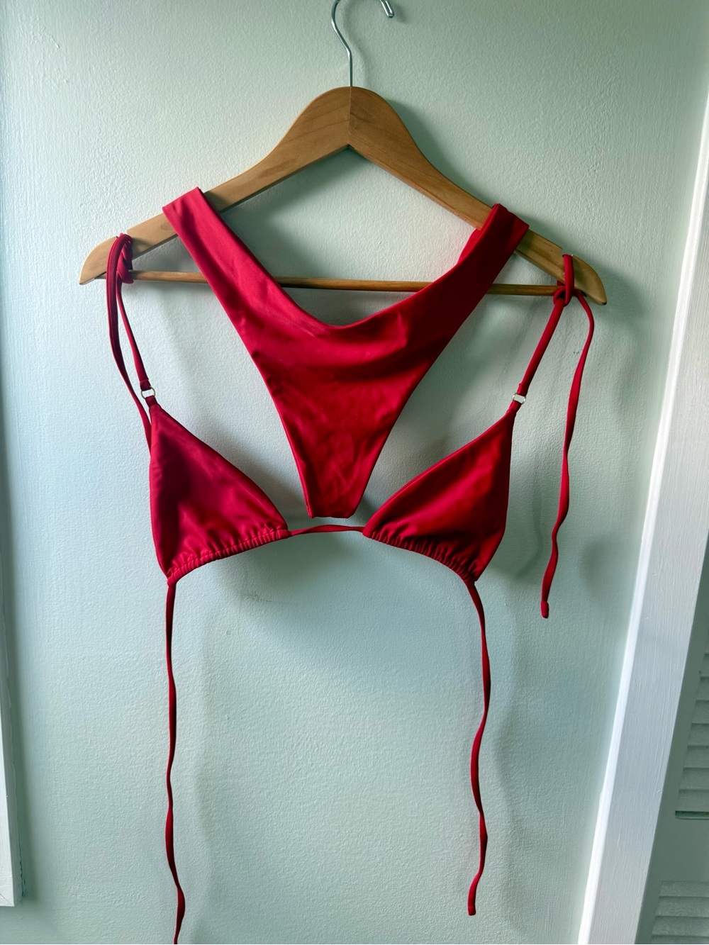 Classic Red Triangle Bikini Top with Ties
